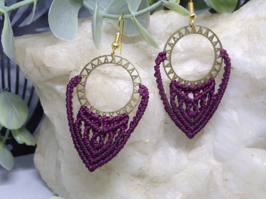 Boucles d'oreilles en macramé Soleil pourpre