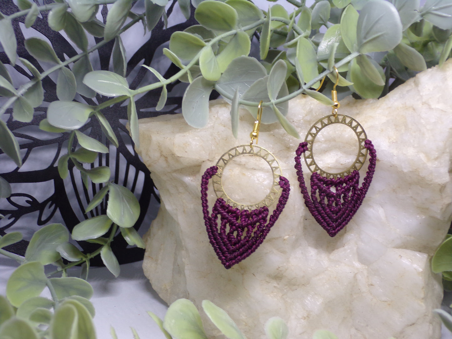 Boucles d'oreilles en macramé Soleil pourpre