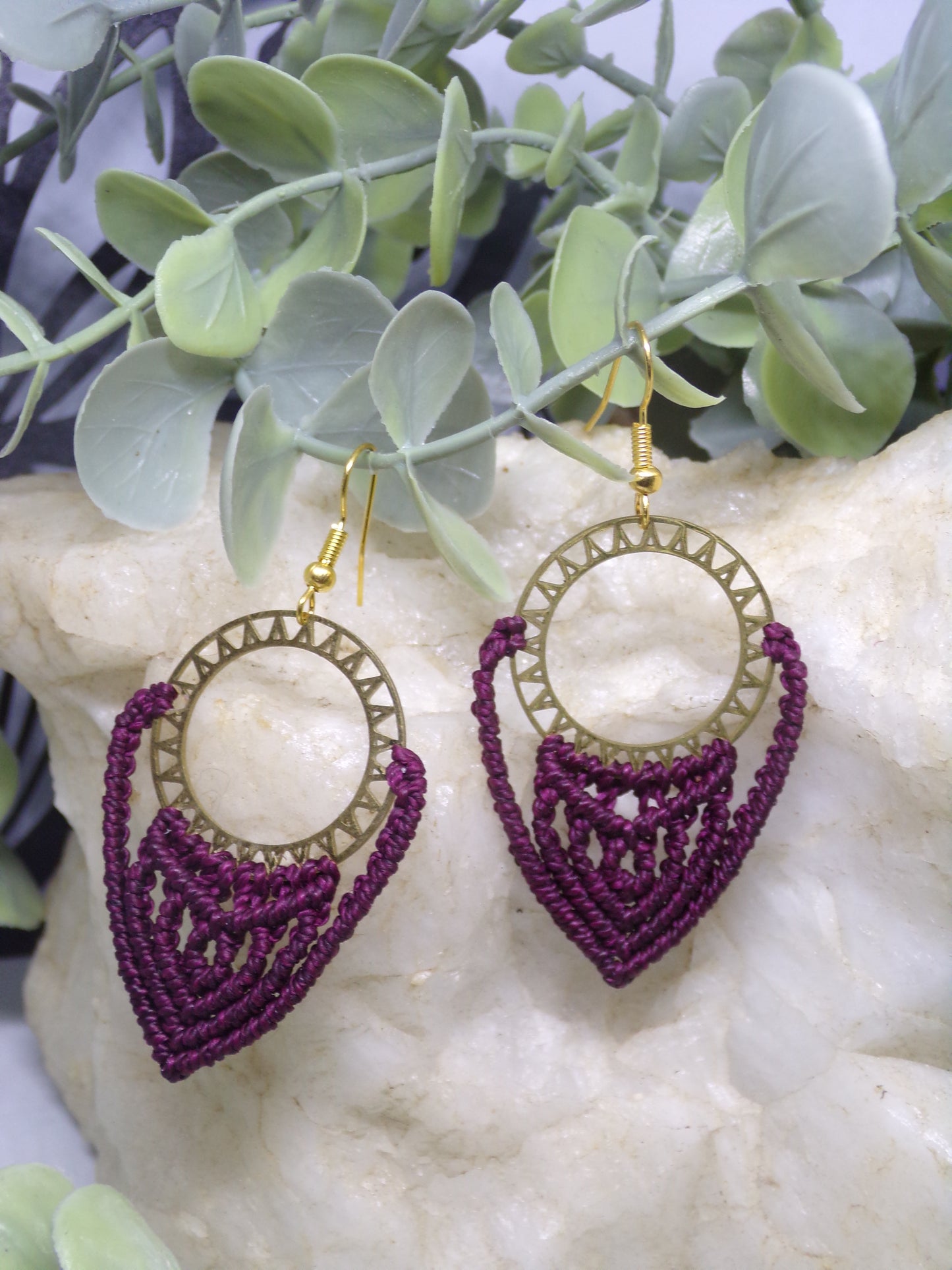 Boucles d'oreilles en macramé Soleil pourpre