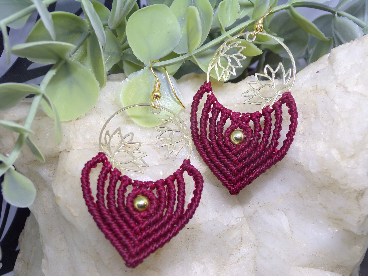 Boucles d'oreilles macramé Lotus d'Or