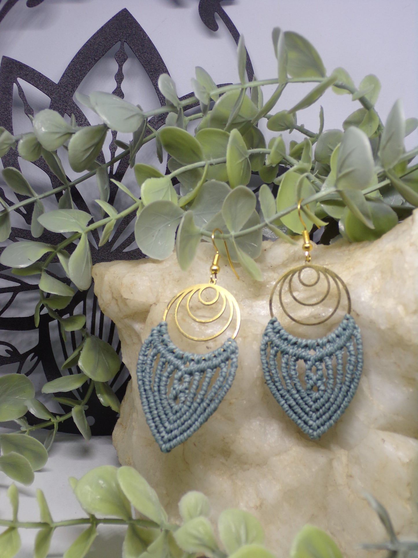Boucles d'oreilles en macramé, cercles d'or