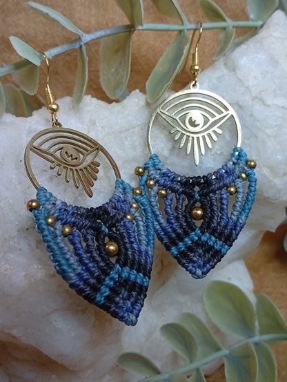 Boucles d'oreilles en macramé Œil Mystique