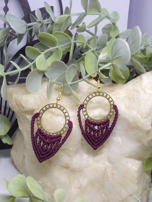 Boucles d'oreilles en macramé Soleil pourpre