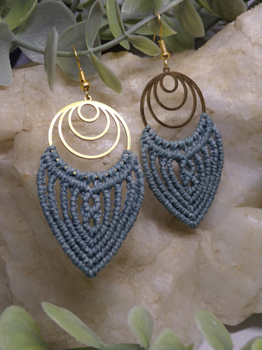 Boucles d'oreilles en macramé, cercles d'or