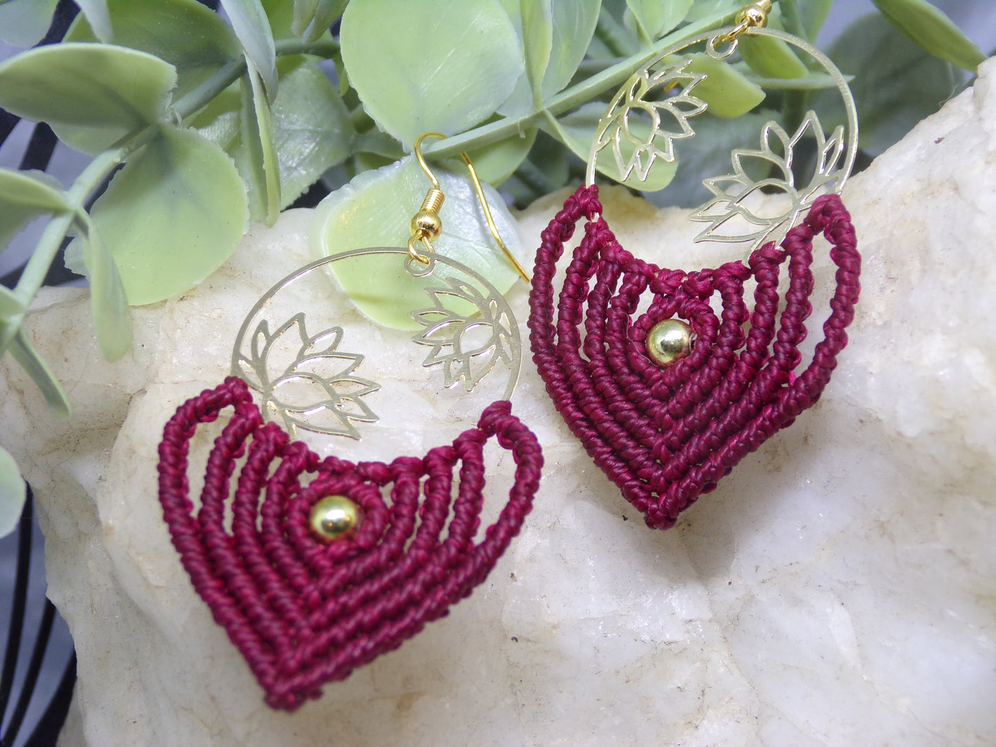 Boucles d'oreilles macramé Lotus d'Or