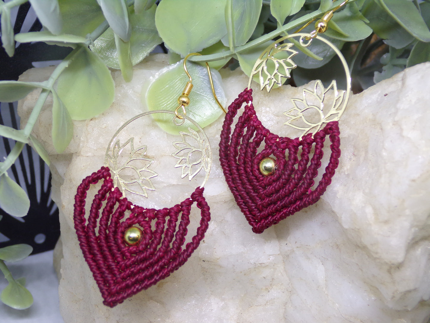 Boucles d'oreilles macramé Lotus d'Or
