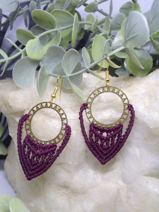 Boucles d'oreilles en macramé Soleil pourpre